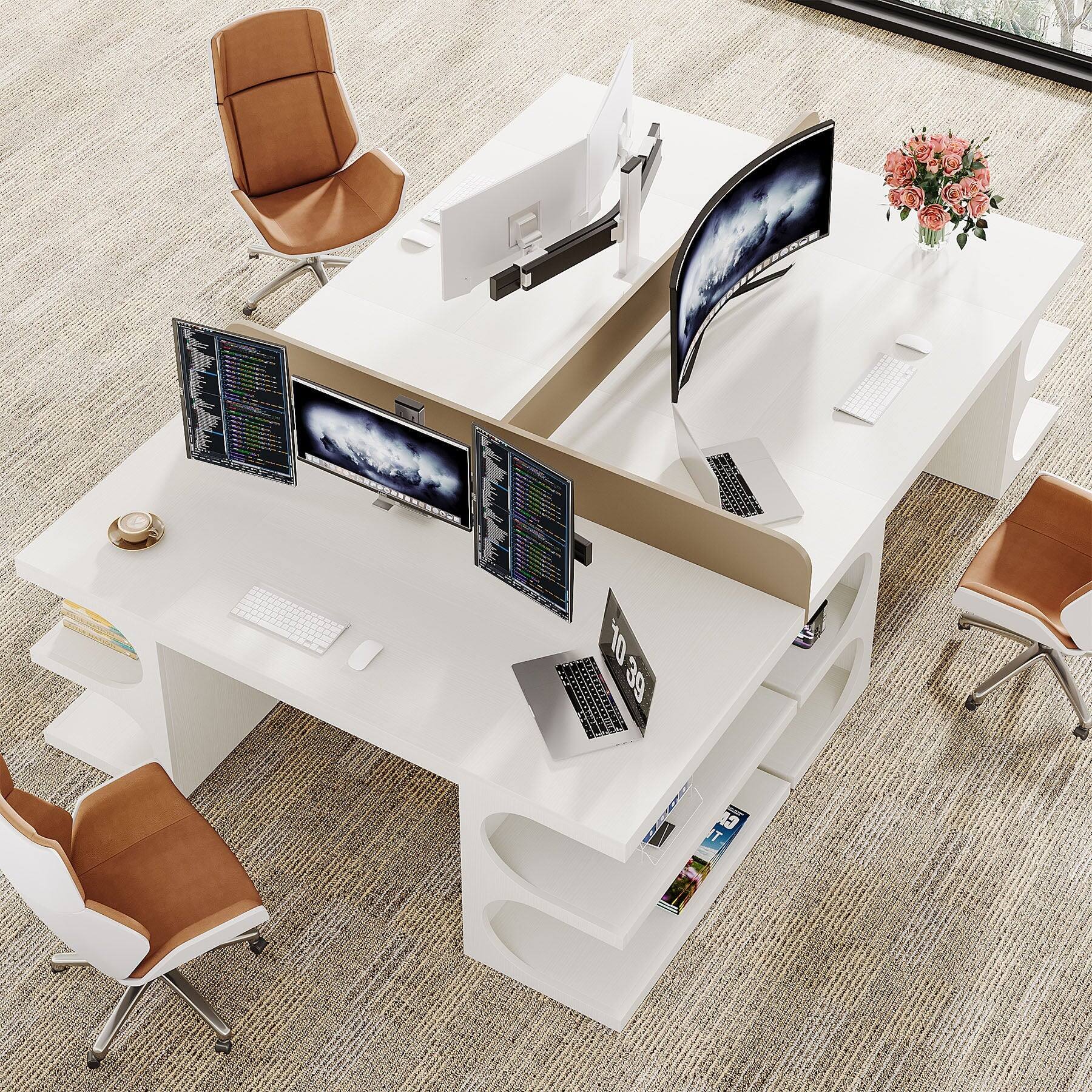 Alt View 2. Tribesigns - Office Executive Desk with Engineered Wood Construction, Storage Shelves, for Computer Work and Writing in Home Offices - White.