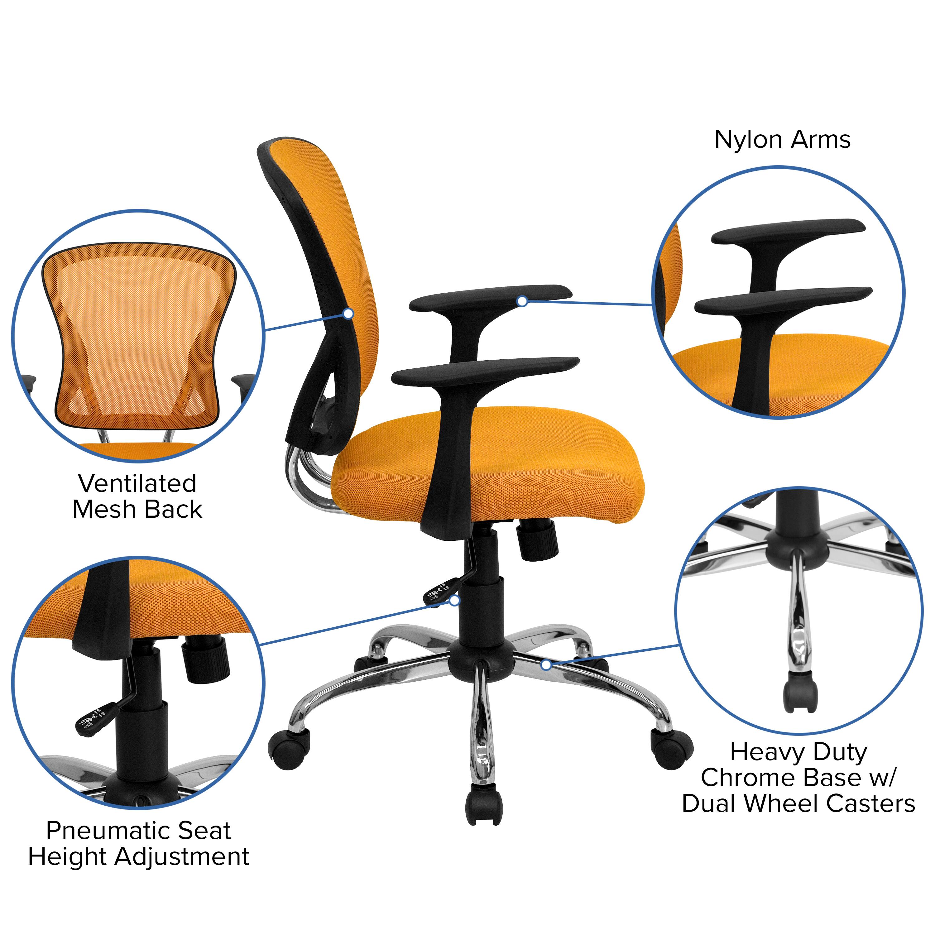 Ventilated Mesh Back, Nylon Arms, Pneumatic Seat Height Adjustment, Heavy Duty Chrome Base w/ Dual Wheel Casters