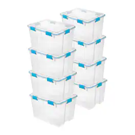 Sterilite - 80-Qt Clear Plastic Stackable Storage Bin w/ Gasket Latch Lid, 8 Pack