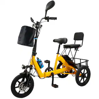 Topteng - 350W 48V Folding Electric Tricycle,3 Modes&3-Speed Trike with Basket,28 to 43 miles range,13MPH,3-Wheel E-Bike for Adult - Yellow