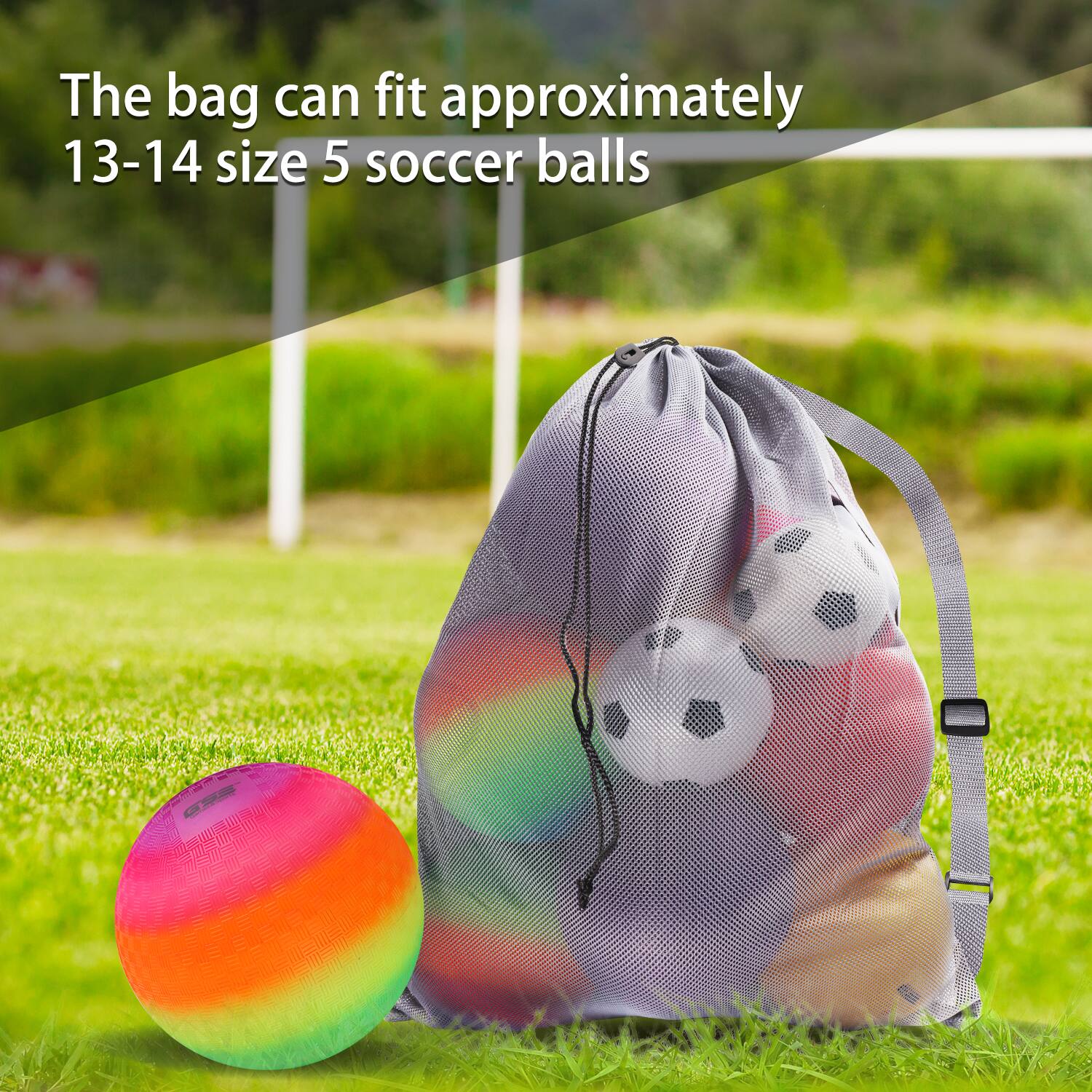 The bag can fit approximately 13-14 size 5 soccer balls.