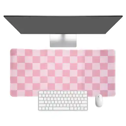 Front. Unique Bargains - Checkered Desk Mat, 27.6x11.8 Inch Mouse Pad, Non-Slip Rubber, Stitched Edges, Soft, for Computer/Laptop - Pink.