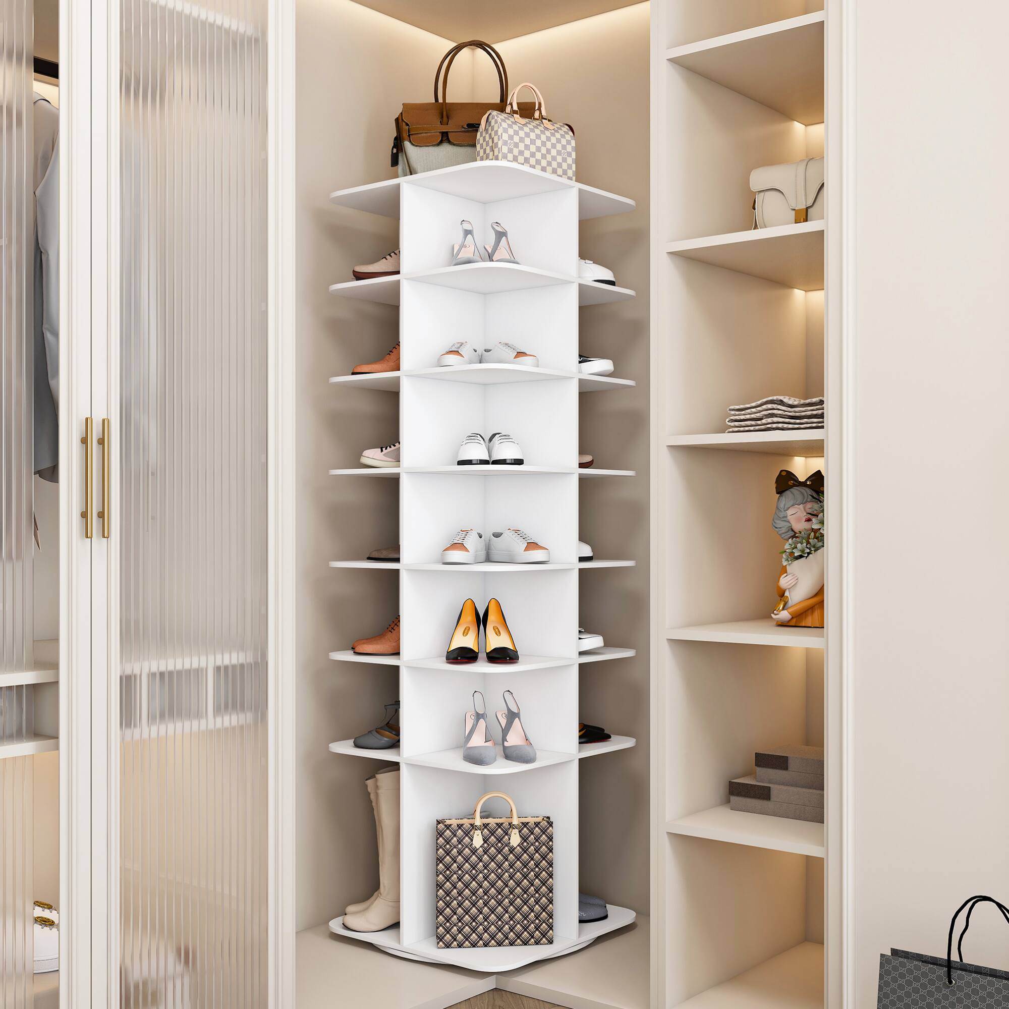 Alt View 6. GOODSILO - 7-Tier Rotating Shoe Organizer Tower with High Bottom Design for Compact Storage Fits Up to 28 Pairs - White.