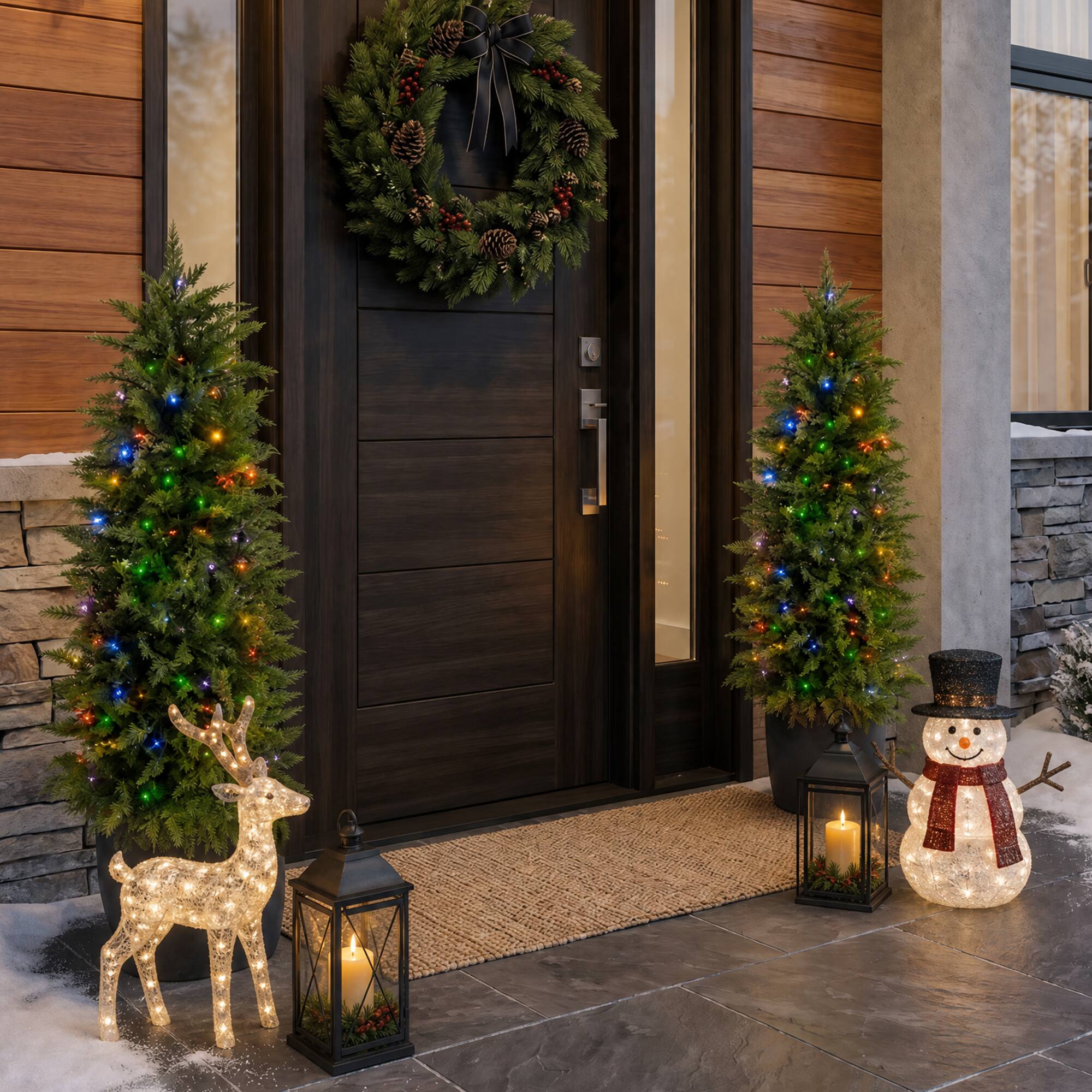 Alt View 9. Glitzhome - 4ft Pre-lit Christmas Artificial Cedar Porch Tree with 100 Lights - Multi.