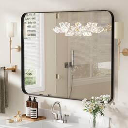 LOVMOR - 36 in. W x 30 in. H Modern Rectangular Aluminum Framed Wall Bathroom Vantiry Mirror - Black