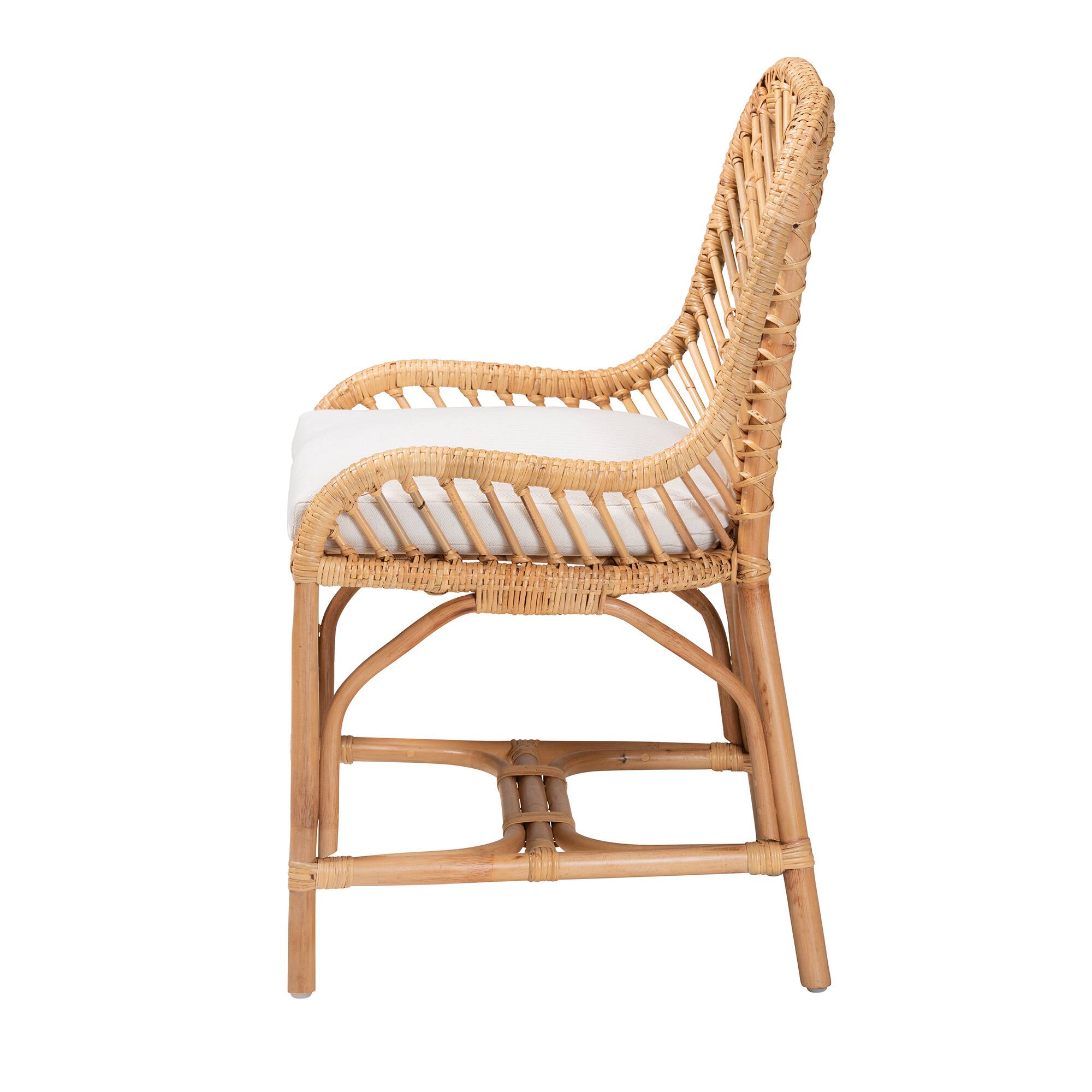 Left. bali & pari - Arween Modern Bohemian Rattan Dining Chair - White/Natural Brown.