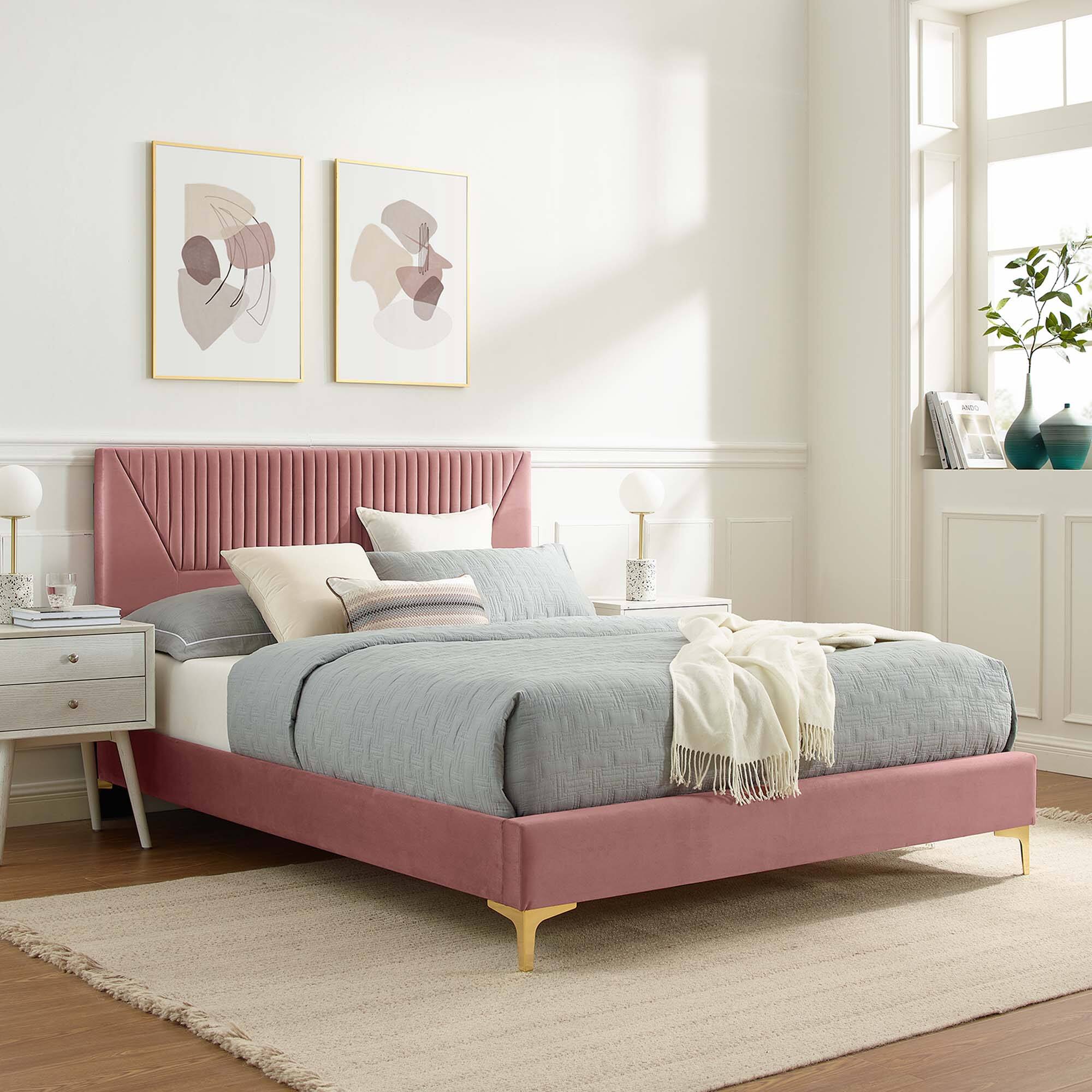 Alt View 4. Modway - Gwyneth Tufted Performance Velvet Full Platform Bed - White.
