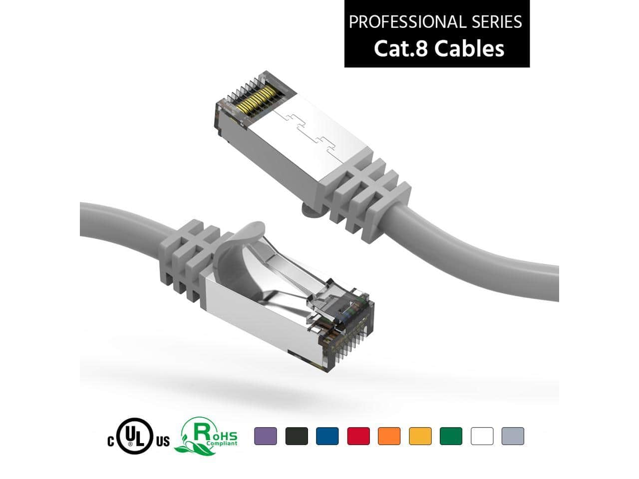 Nippon Labs - Cat8 Ethernet Cable 1ft Slim Gray | 2GHz, 40Gbps, S/FTP Shielded RJ45 Patch Cord for Router, Modem