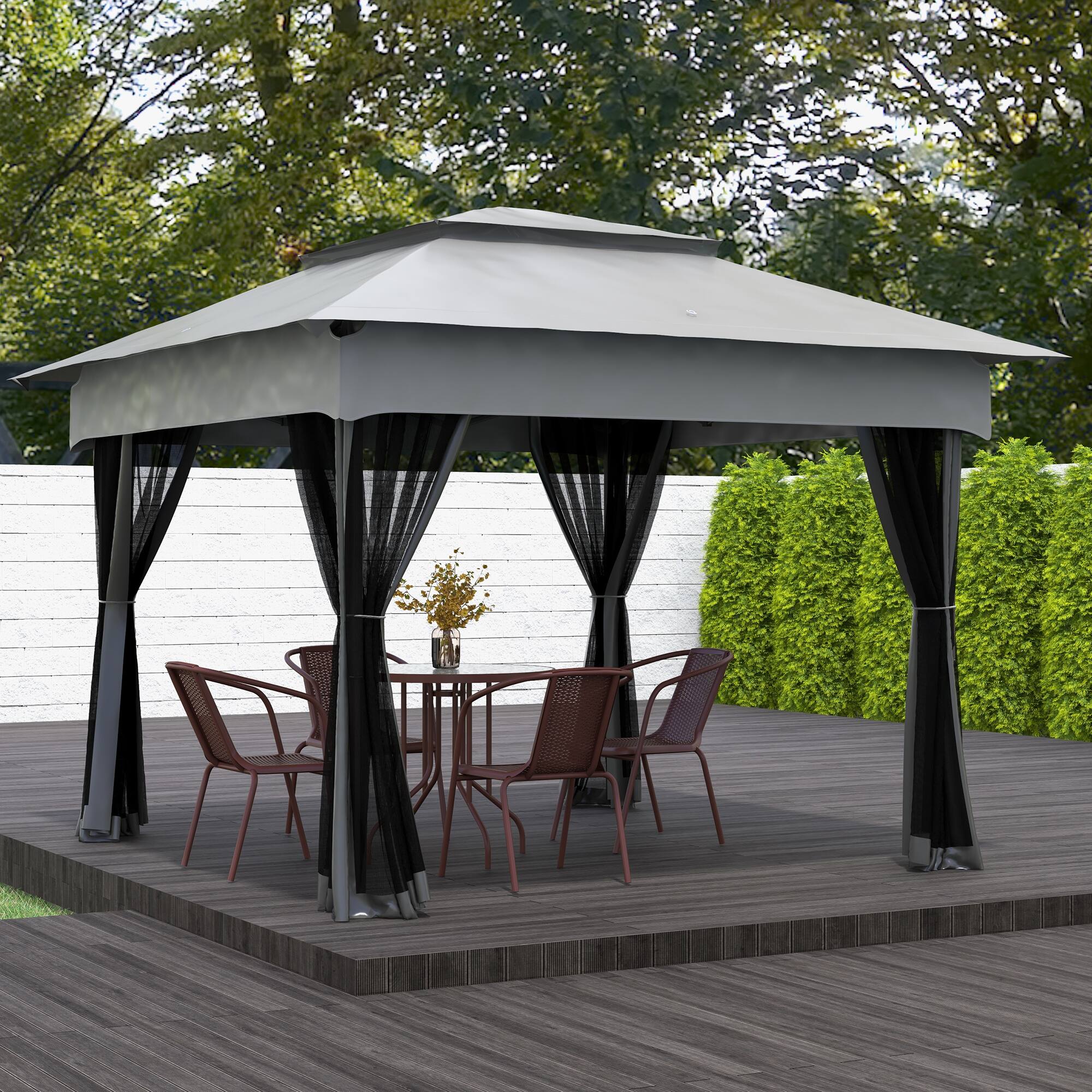 Alt View 1. Outsunny - 11' x 11' Pop Up Canopy, Outdoor Patio Gazebo Shelter with Removable Zipper Netting - Light Gray.