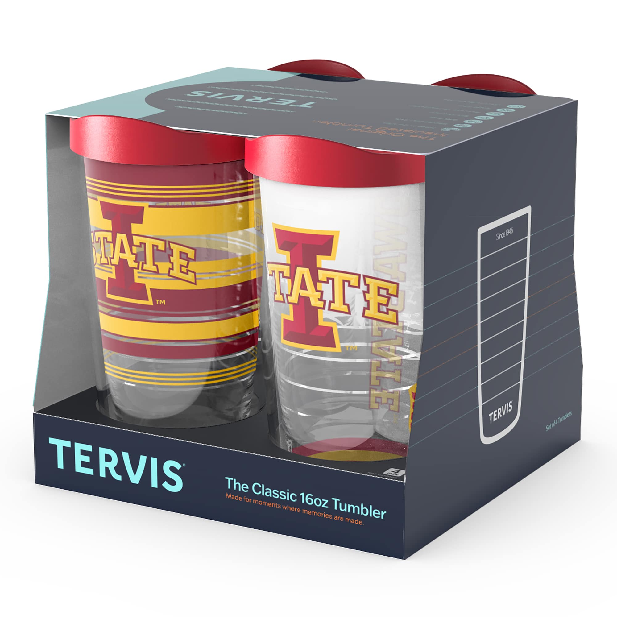 TERVIS  
The Classic 16oz Tumbler  
Made for moments where memories are made  

Iowa State  
Iowa State  

TERVIS  
Since 1946  
Set of 2 Tumblers