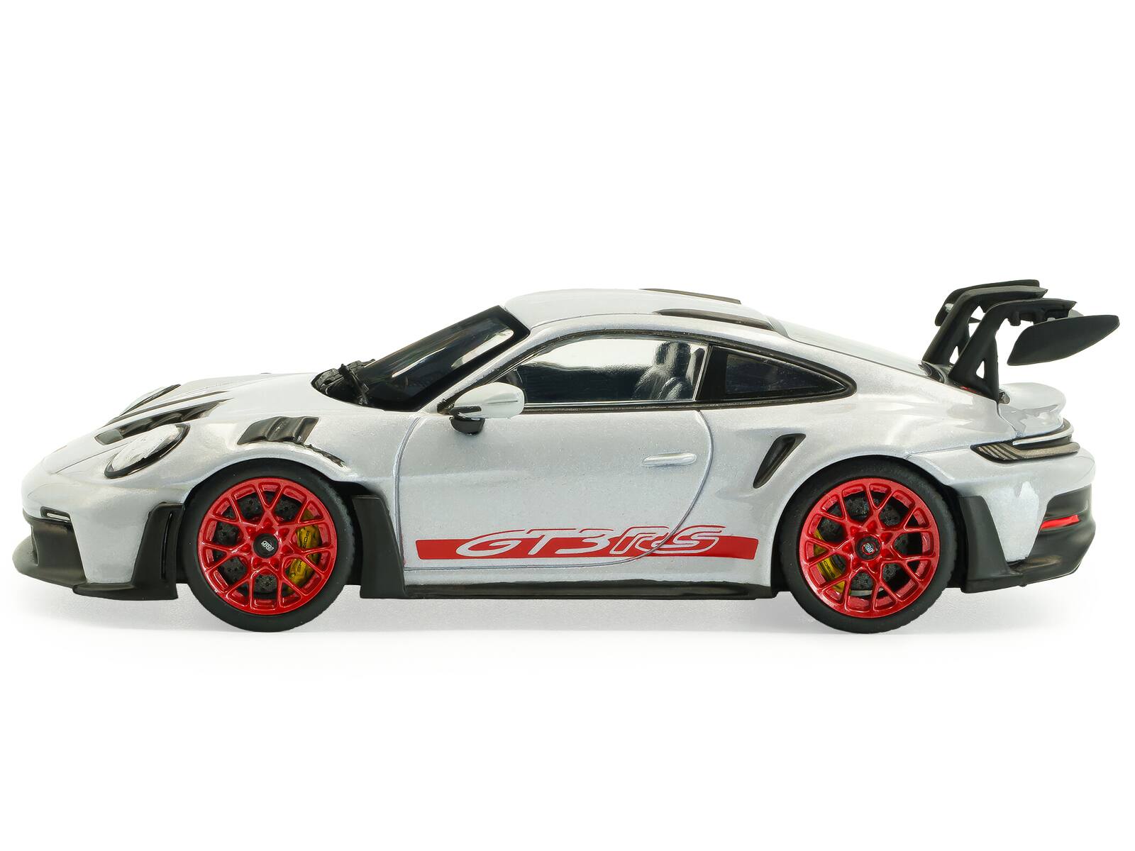 Alt View 2. Solido - 2023 Porsche 911 (992) GT3 RS Ice Gray Metallic with Pyro Red Stripes 1/43 Diecast Model Car by Solido.