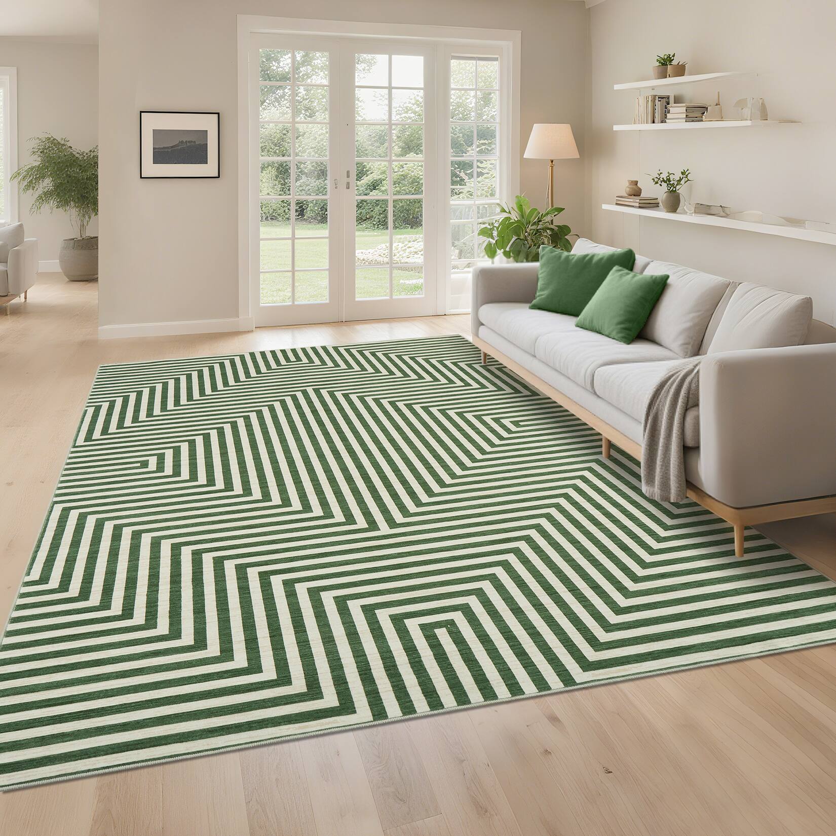 Alt View 1. GARVEE - Modern Geometric Area Rug Ultra Thin Machine Washable Non Slip Floor Cover for Living Room Bedroom Kitchen - Green.