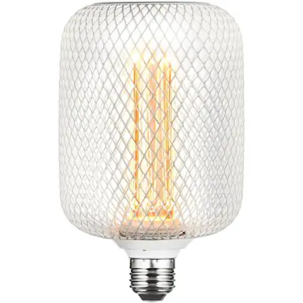 Front. Next Glow - Decorative Light Bulb, 3.5W E26 Metal Cage Cylinder LED Decorative Light Bulbs.