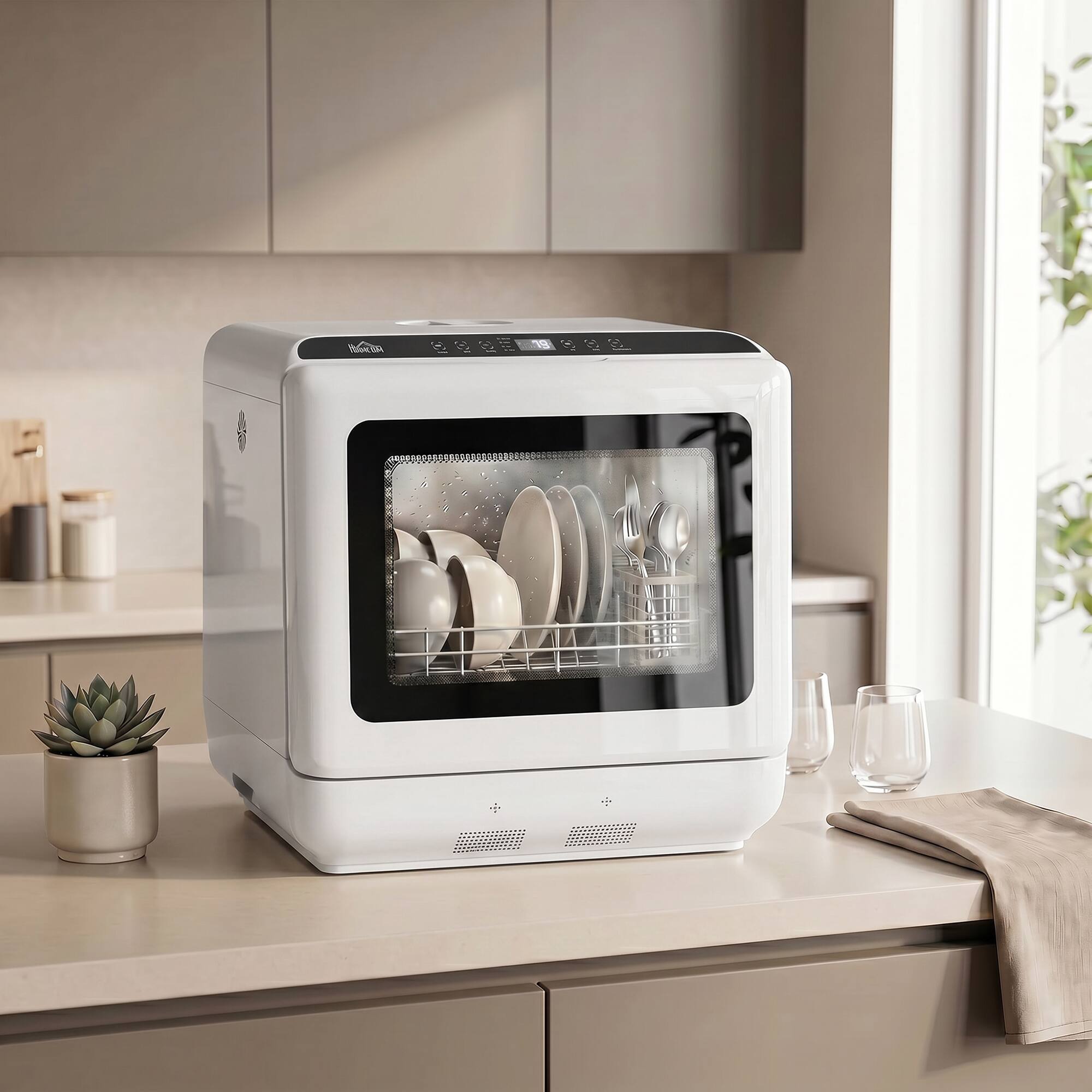 Alt View 1. Homcom - Dishwasher, Portable Mini Dishwasher with 1.6 Gal Built-in Water Tank, 5 Washing Programs - White.