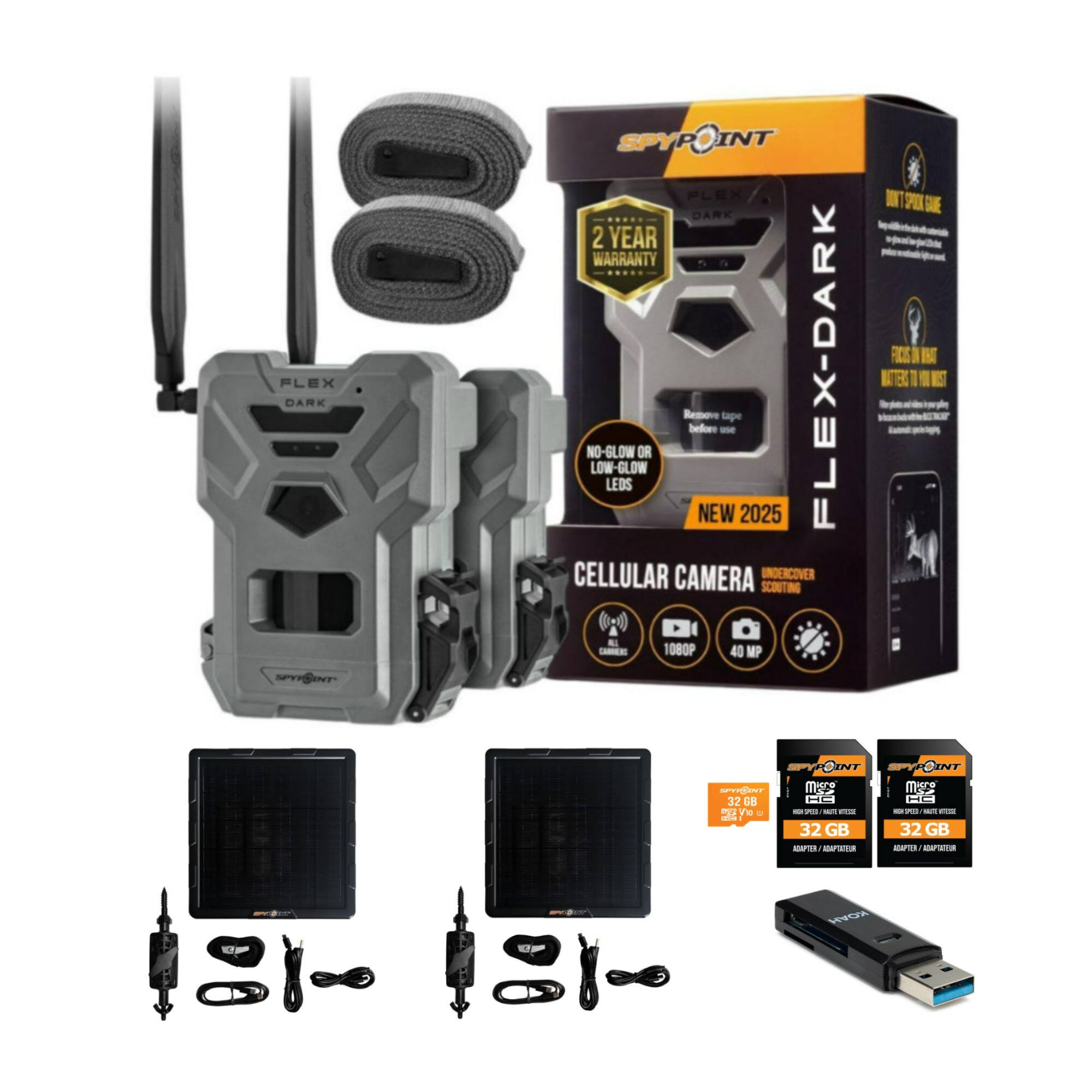 Spypoint - Flex Cellular Trail Camera (2 Pack) with Solar Panel and Accessories
