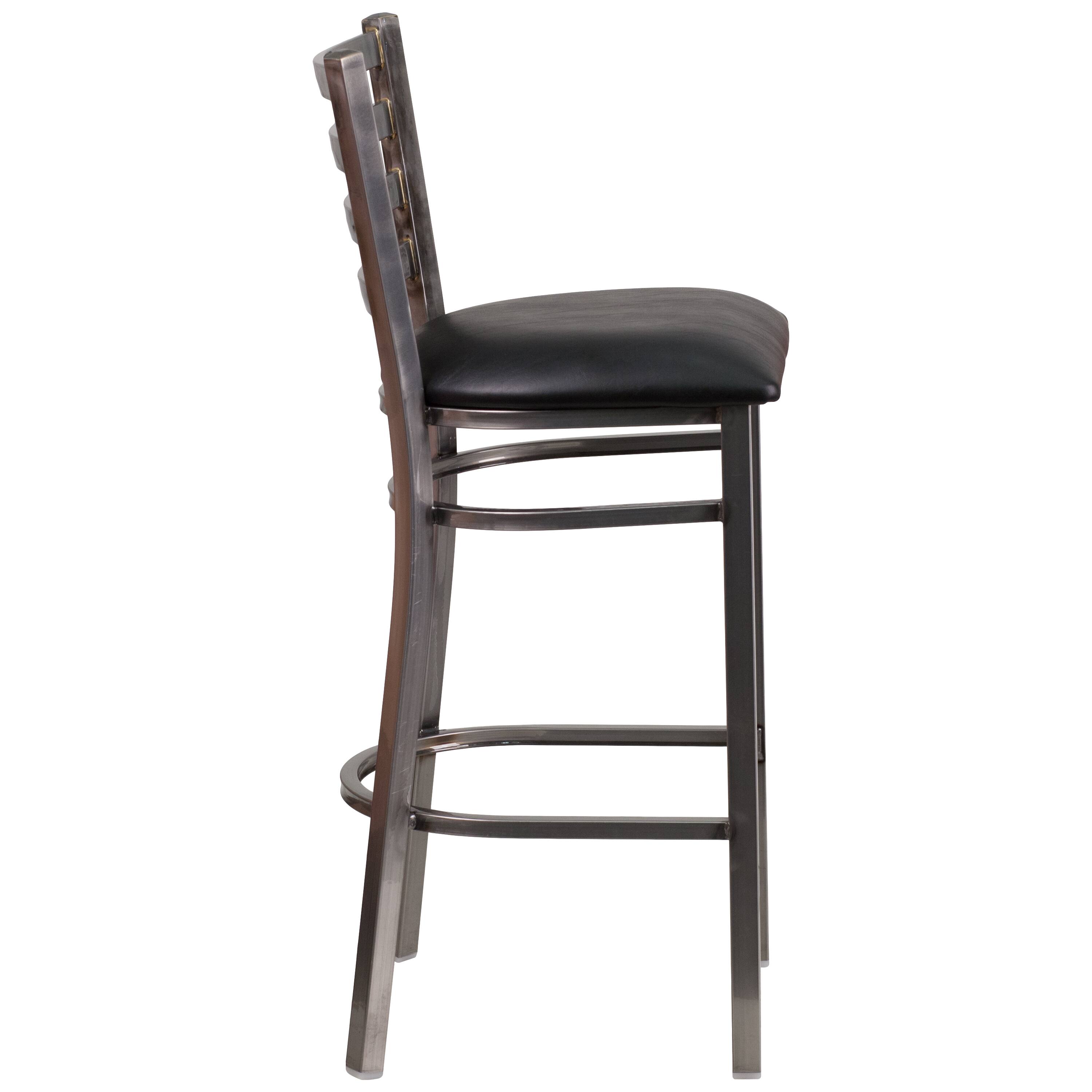 Alt View 6. Emma + Oliver - Clear Coated Ladder Back Metal Restaurant Dining Barstool - Black Vinyl Seat/Clear Coated Metal Frame.