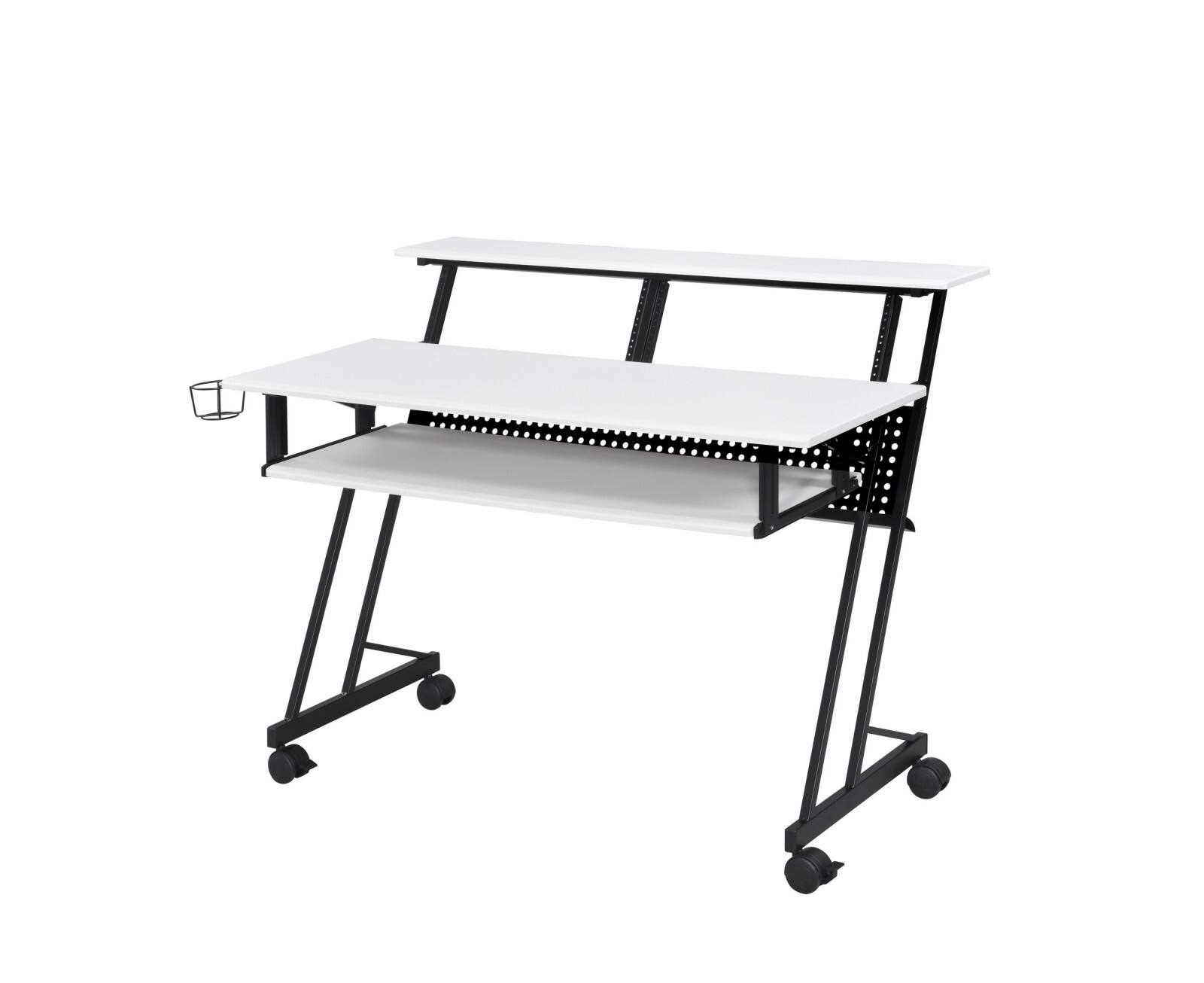Front. Glintex - Music Studio Desk with 61-Key Keyboard Tray, 43'' Monitor Support, Shelf, Cup Holder and Caster Wheels - Black,White.