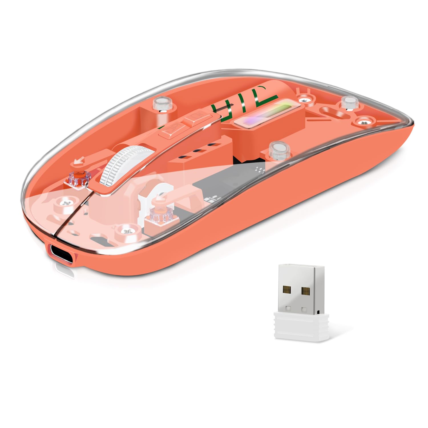 Comfort Essence - Wireless Mouse Computer Mice With Dual Mode Connectivity Optical Transparent Shell Rechargeable For - Wireless - Orange
