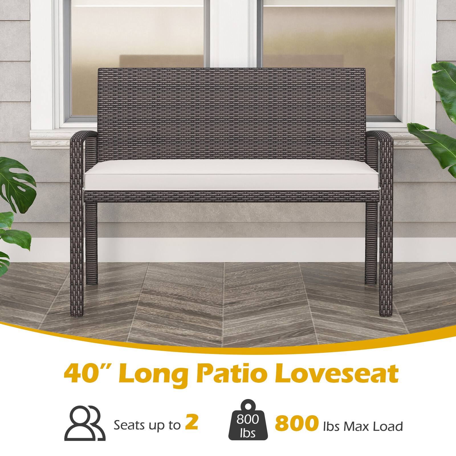 40" Long Patio Loveseat, Seats up to 2, 800 lbs Max Load