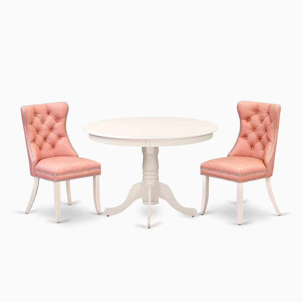 Angle. East West Furniture - 3 Piece Dining Table Set Consists of a Round Dining Table with Pedestal - White.