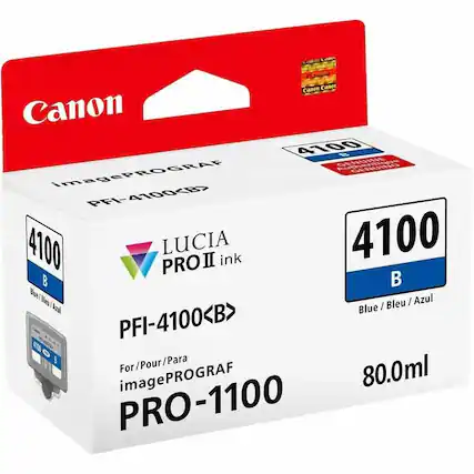 Canon imagePROGRAF
PFI-4100<B>
LUCIA PRO II ink
80.0ml
For/Pour/Para imagePROGRAF PRO-1100
4100 B
Blue / Bleu / Azul