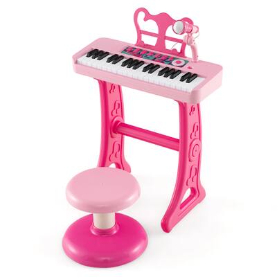 Costway 37-Key Kids Piano Keyboard Toy Musical Electronic Instrument with Stool Pink one_size | CSHY002176 Costway 37-Key Kids Piano Keyboard Toy Musical Electronic Instrument with Stool Pink one_size | CSHY002176