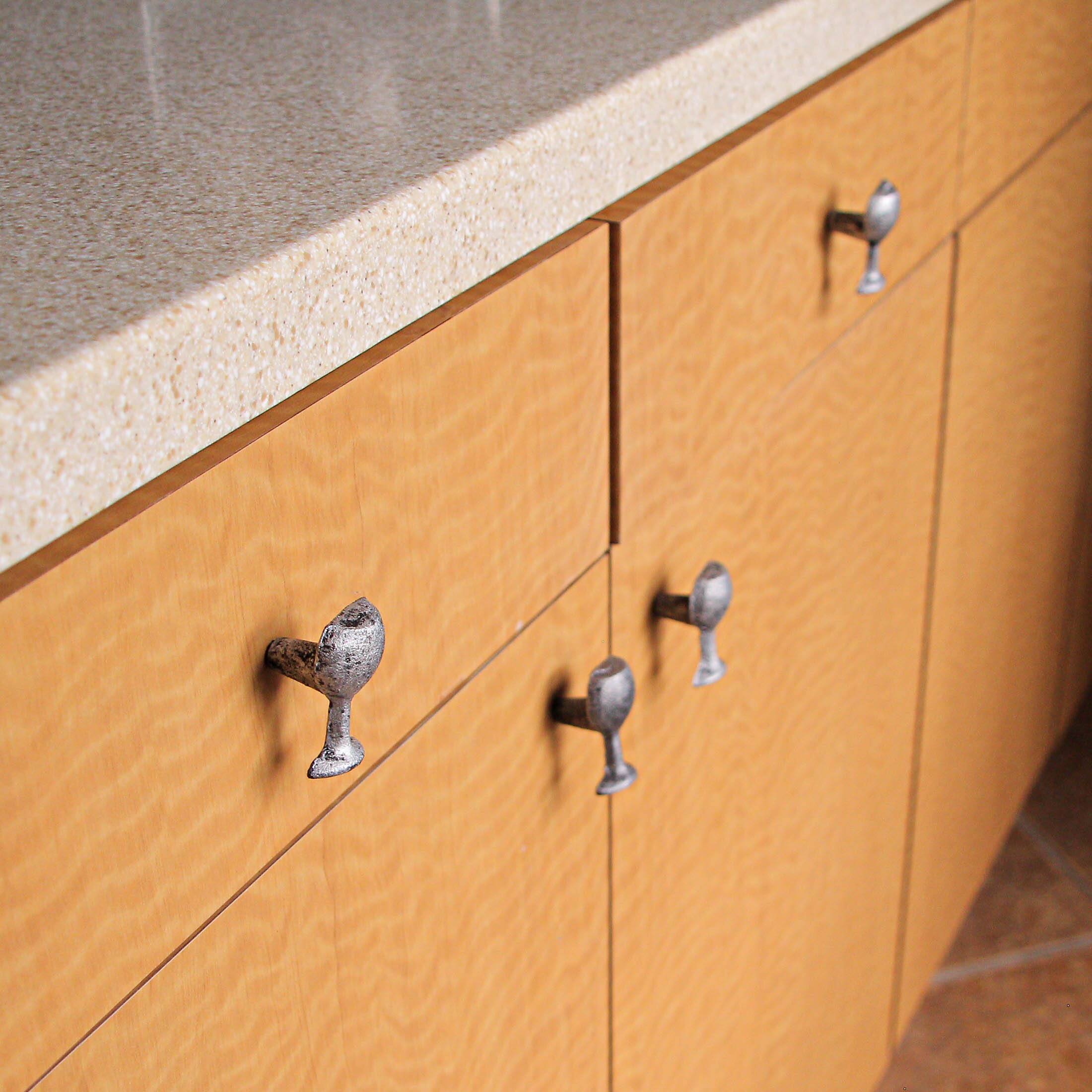 Alt View 3. Zeckos - Antique Silver Finish Cast Iron Wine Glass Cabinet Knob Drawer Pulls Set of 6 - Silver.