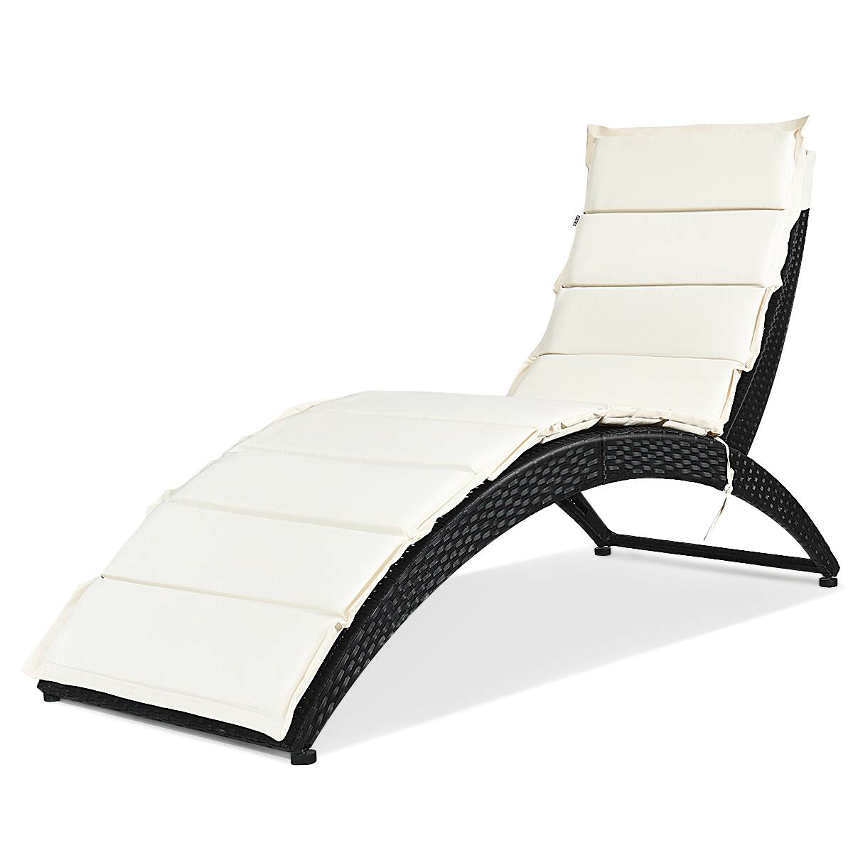 Left. Costway - 2PCS Folding Patio Rattan Lounge Chair Chaise Cushioned Portable Garden - Black.