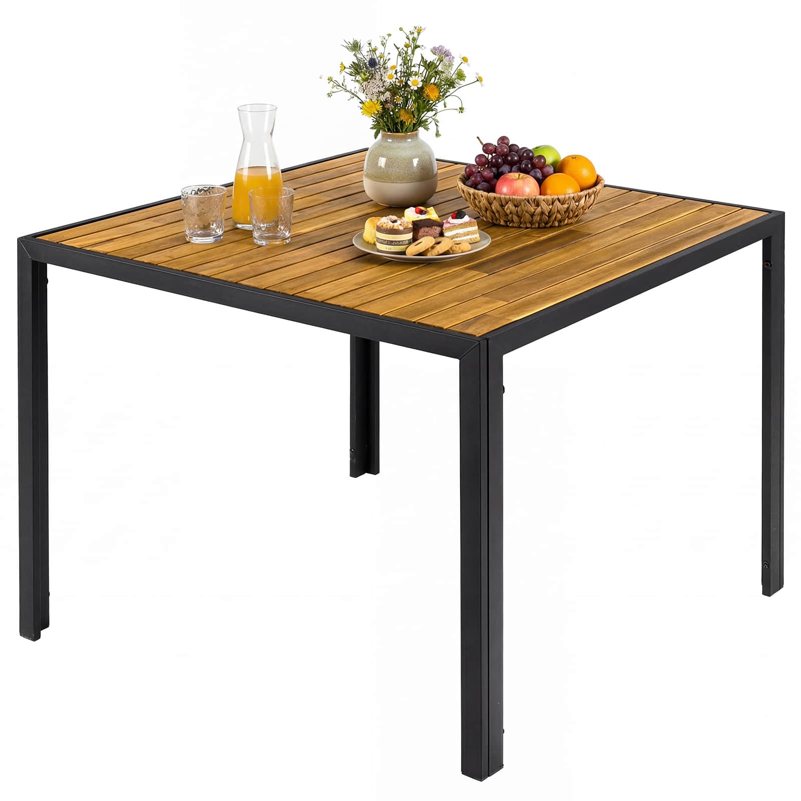 Gymax - 36'' Square Outdoor Dining Table for 4 Acacia Wood Patio Table w/ Slatted Top - Black