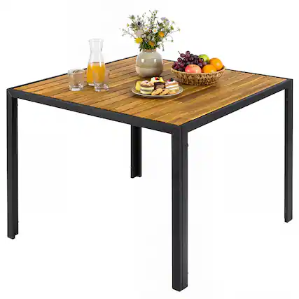 Front. Gymax - Gymax 36'' Square Outdoor Dining Table for 4 Acacia Wood Patio Table w/ Slatted Top - Black.