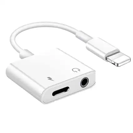 Front. Home Collection - 8-Pin 2-in-1 Dual Adapter – Lightning to 3.5mm Headphone + Charger Splitter for iPhone 16/15/14/13/12/11/X/8/7 - White.