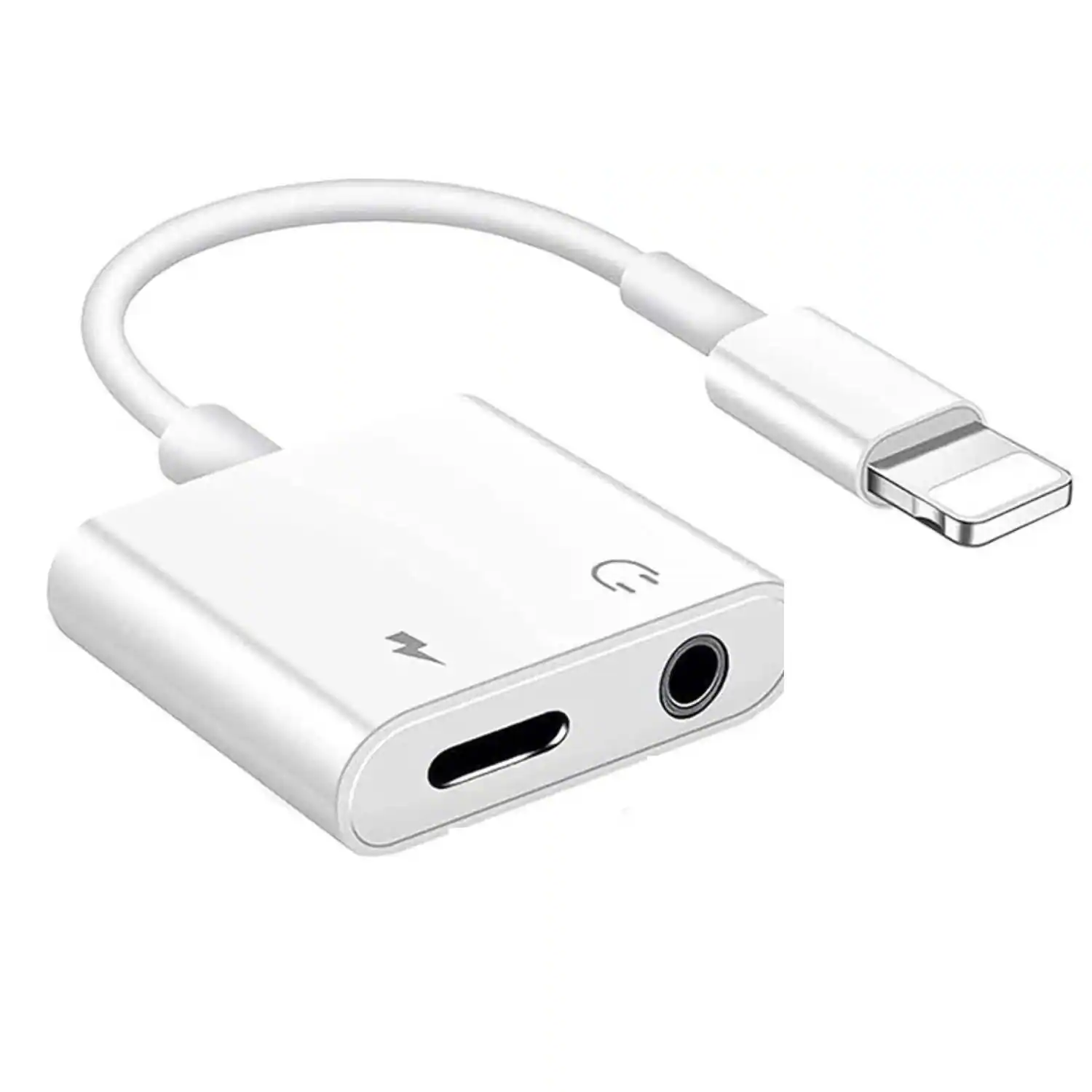 Home Collection - 8-Pin 2-in-1 Dual Adapter – Lightning to 3.5mm Headphone + Charger Splitter for iPhone 16/15/14/13/12/11/X/8/7 - White