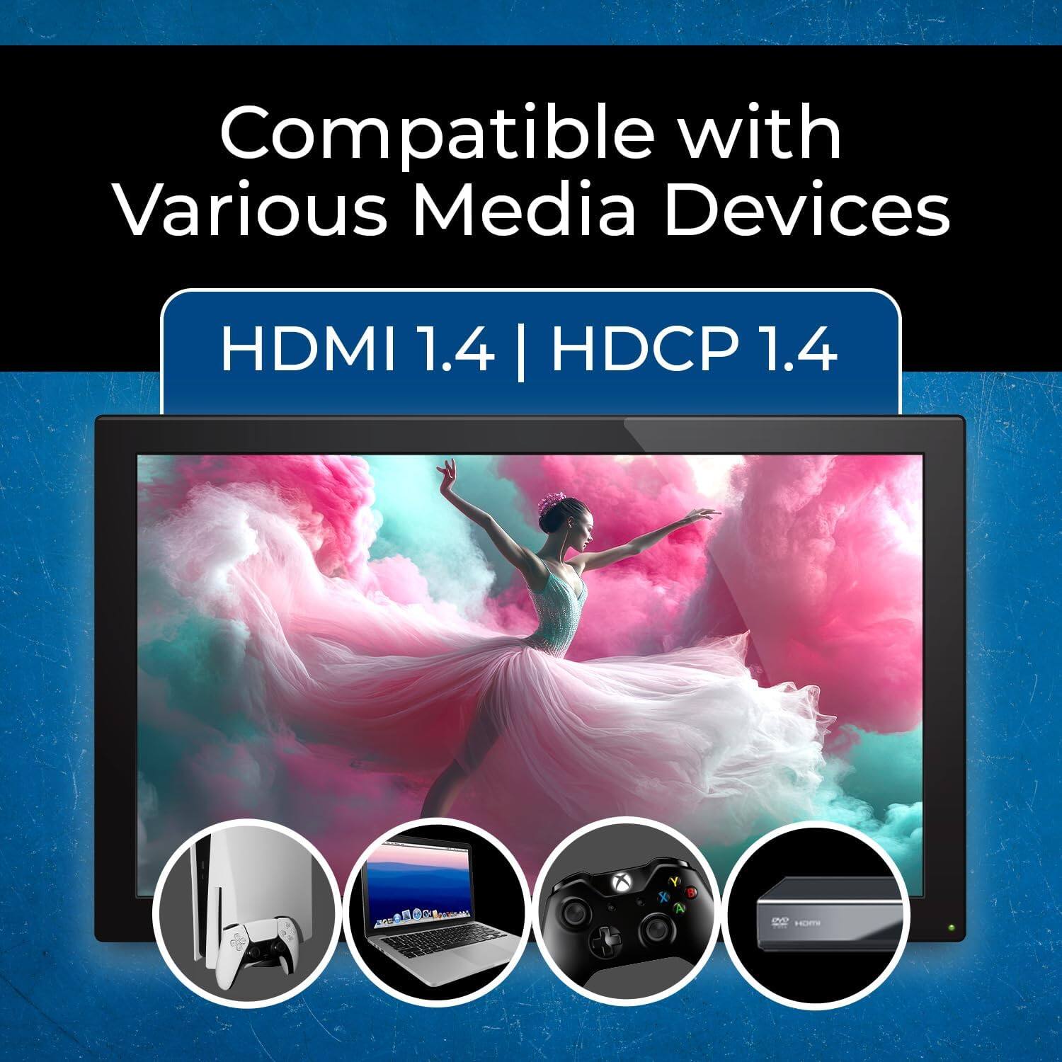Compatible with Various Media Devices HDMI 1.4 HDCP 1.4