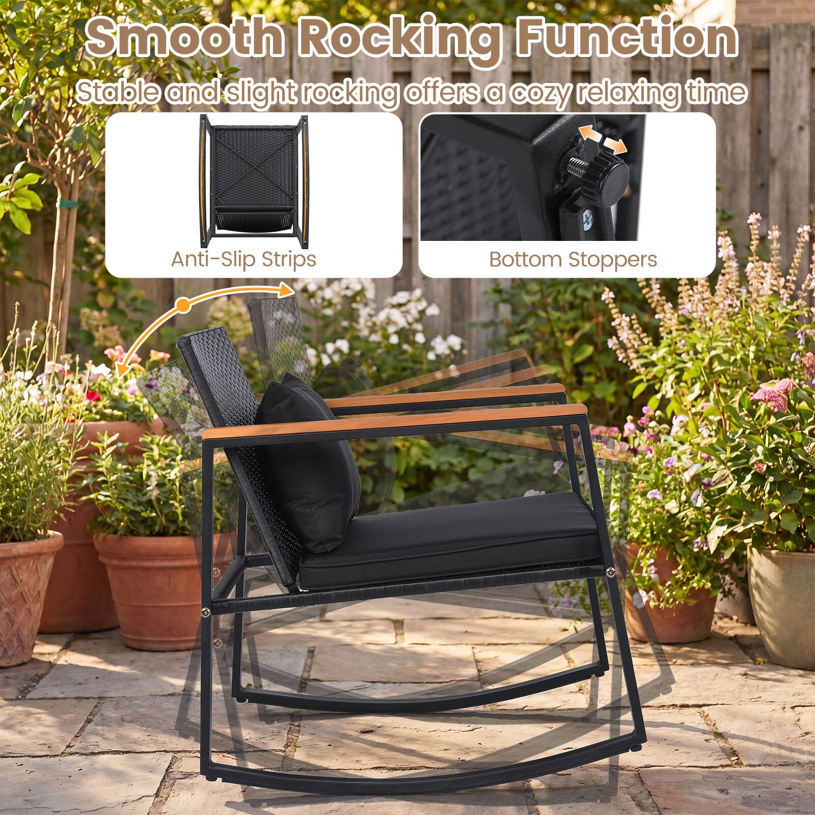 Smooth Rocking Function  
Stable and slight rocking offers a cozy relaxing time  

Anti-Slip Strips  
Bottom Stoppers