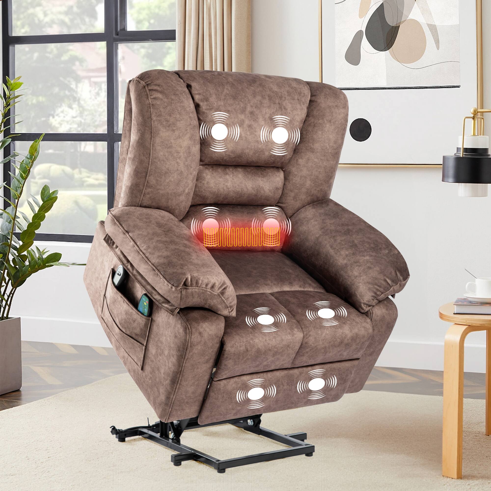 Front. APRILSOUL - Power Lift Recliner Chair Sofa for Elderly with Massage - Brown.
