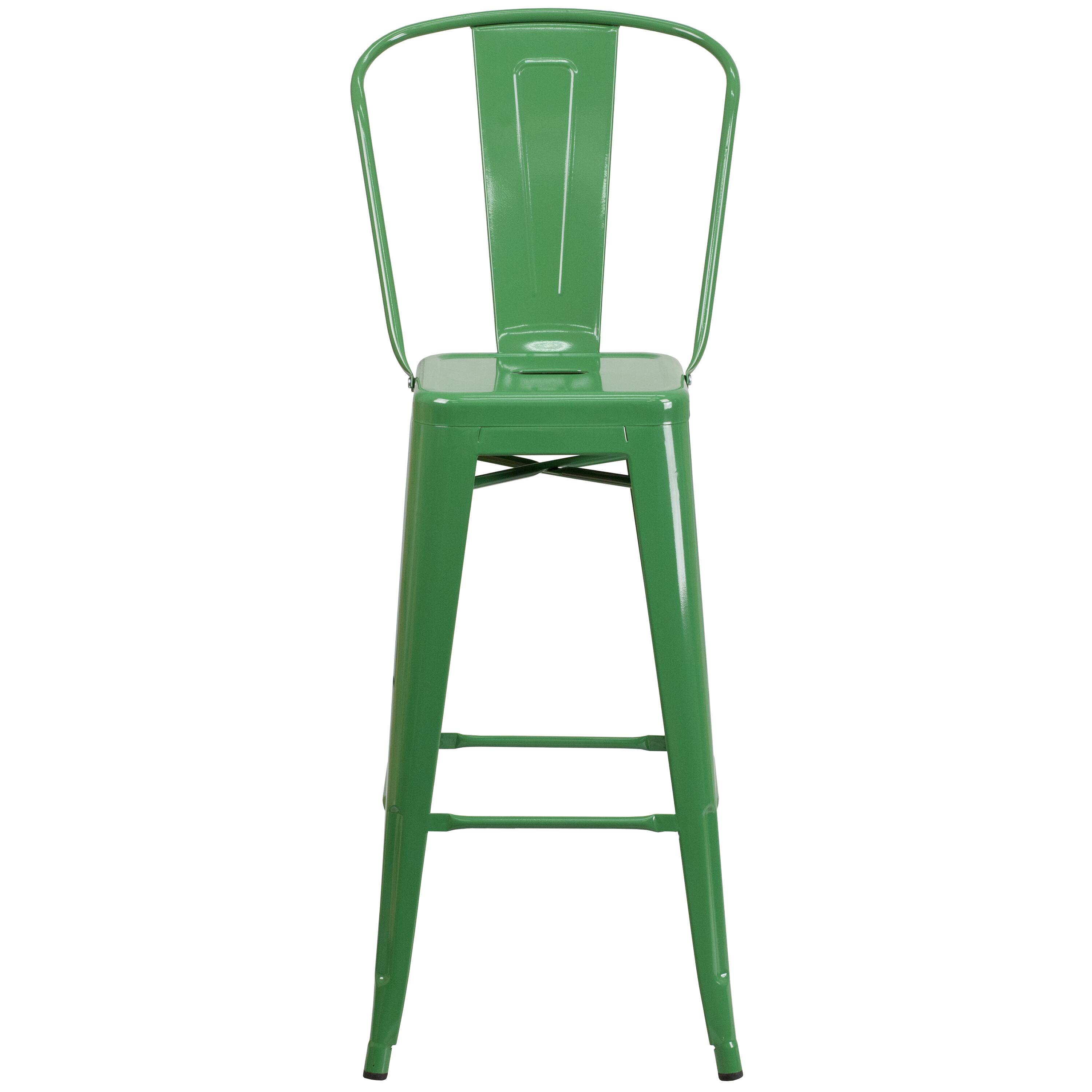 Alt View 7. Emma + Oliver - Commercial Grade 30"H Colorful Metal Indoor-Outdoor Barstool with Back - Green.
