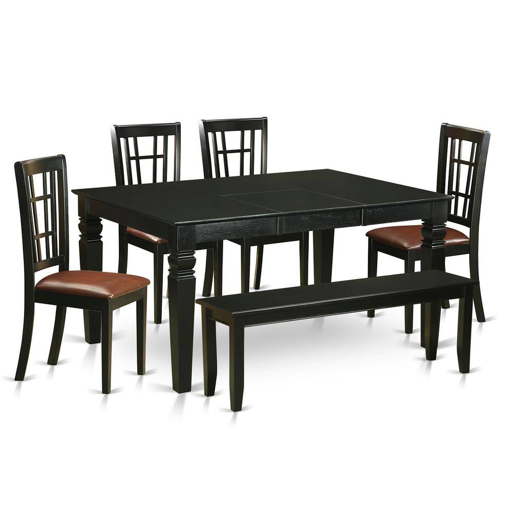 Left. East West Furniture - 6-Pc Kitchen table set - Kitchen dinette Table and 4 Dining Chairs coupled with Bench - Black.