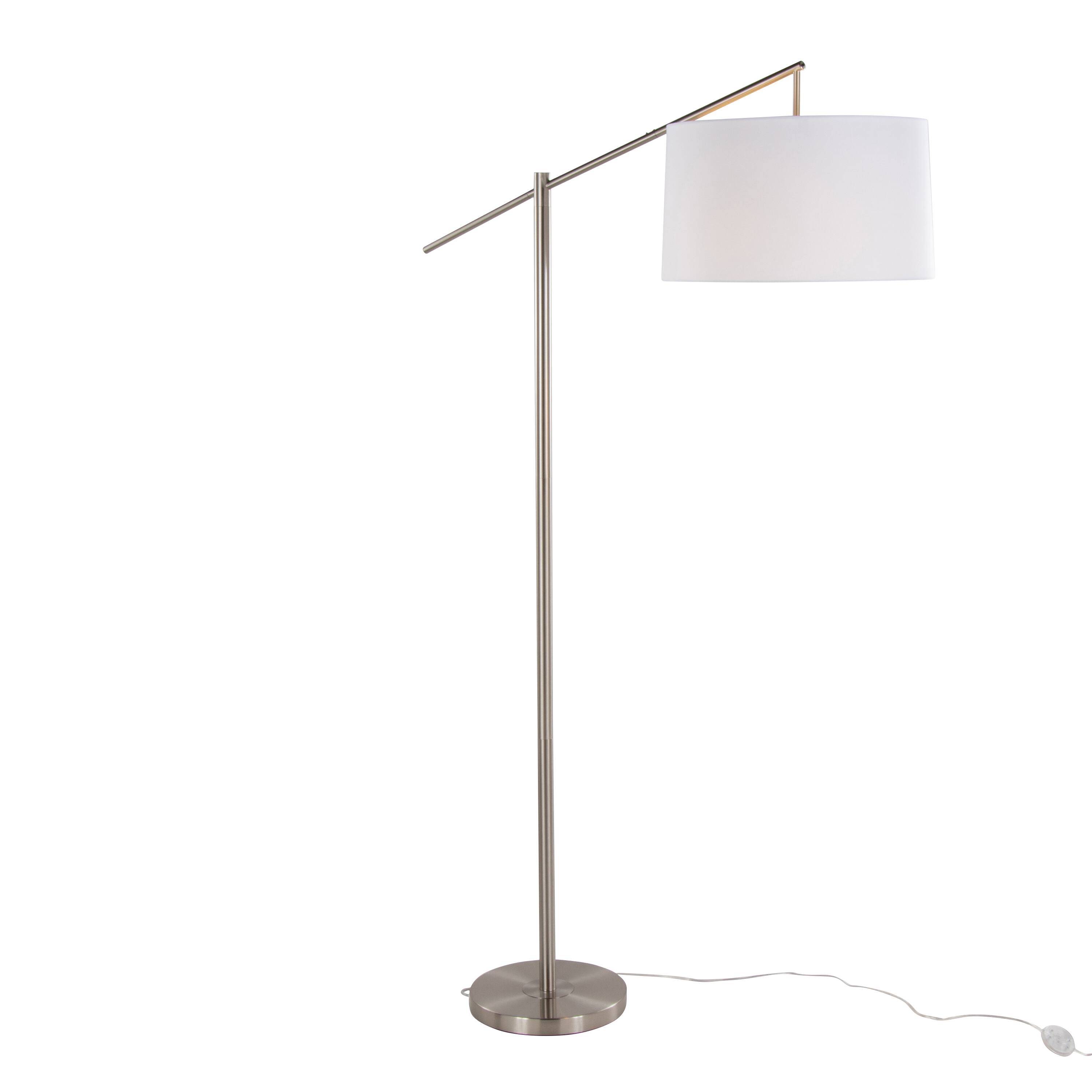 Angle. APRILSOUL - Casper 69in Contemporary Metal Floor Lamp in Brushed Nickel with Off-White Linen Shade from Grandview Gallery - Brushed Nickel.
