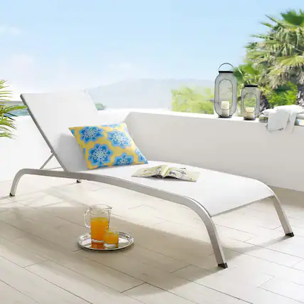 Front. Modway - Savannah Mesh Chaise Outdoor Patio Aluminum Lounge Chair by Modway - White.