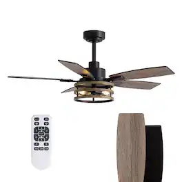 Siljoy - 46 Inch Black Ceiling Fan with Lights and Remote Rustic Cage Fits Patio Bedroom Living Room - Brown