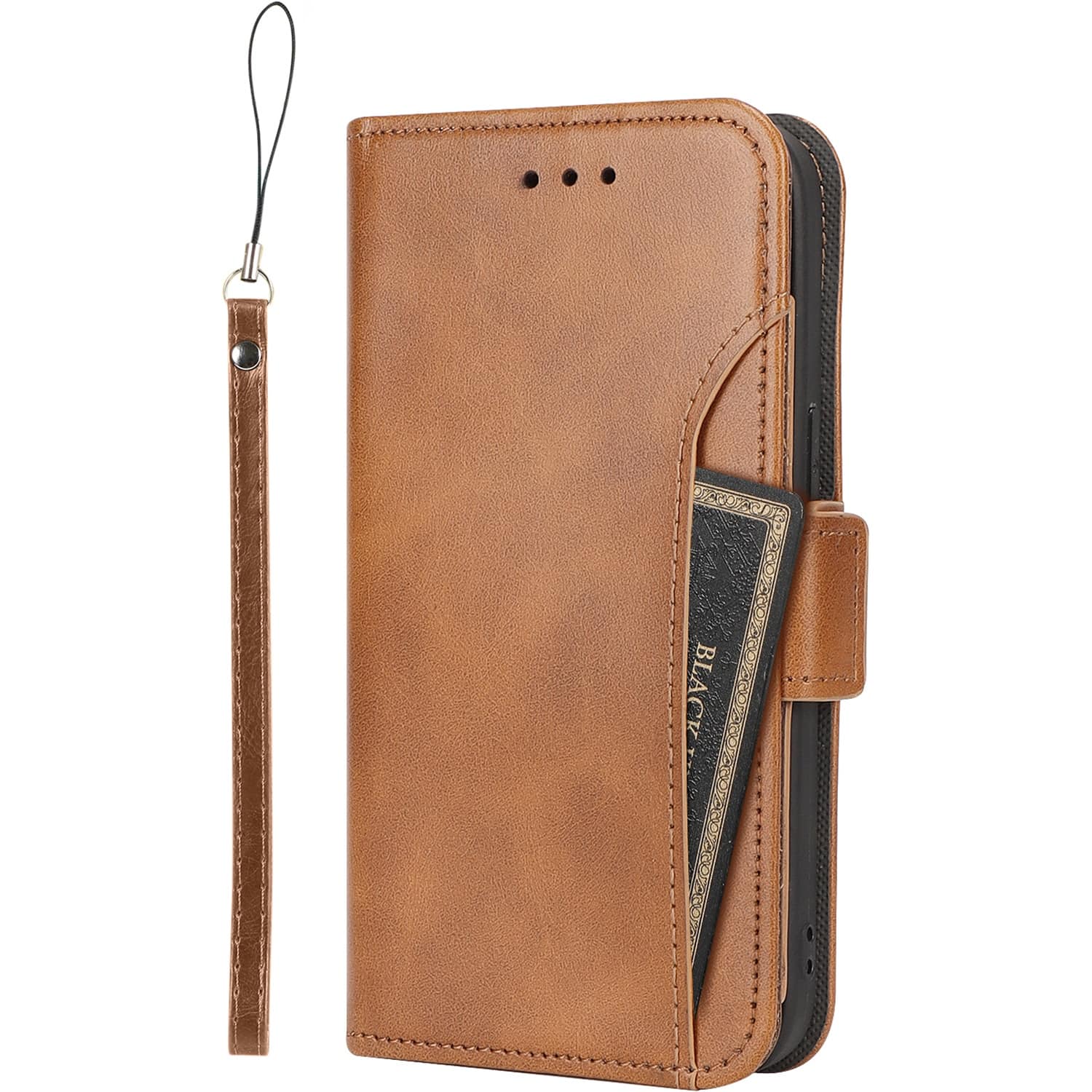 Front. SaharaCase - Genuine Leather Folio Wallet Case for Apple iPhone 15 - Brown.