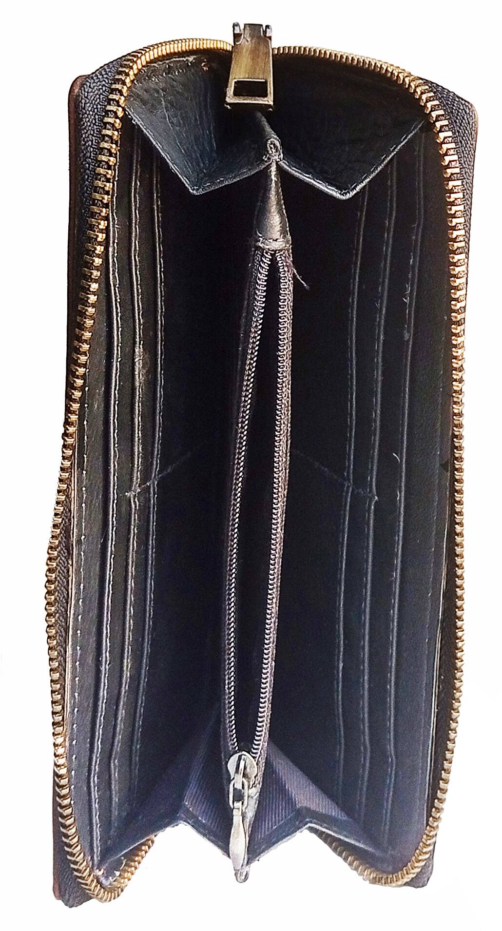 Alt View 3. ESS - eSS Real Cowhide Leather Clutch Wallet for Women - Zipper Western Purse  - 8 credit cards - Black/White Combination.