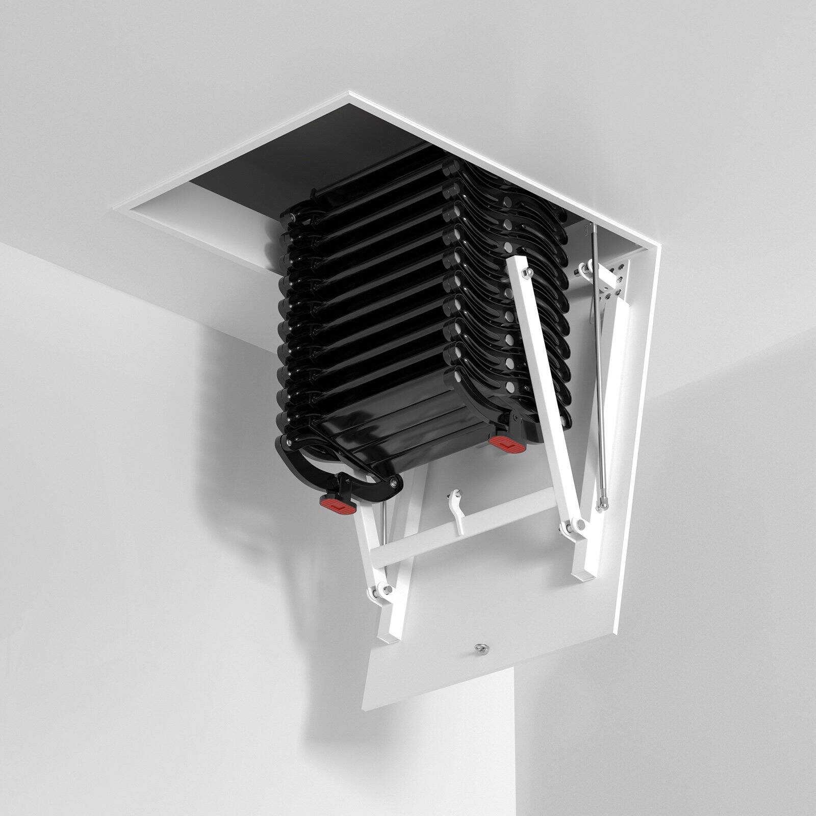 Alt View 4. Topteng - 13-Step Electric Attic Ladder 11.8FT - Aluminum Folding Pull-Down Stairs, 500lb Capacity, Remote Control - Black.