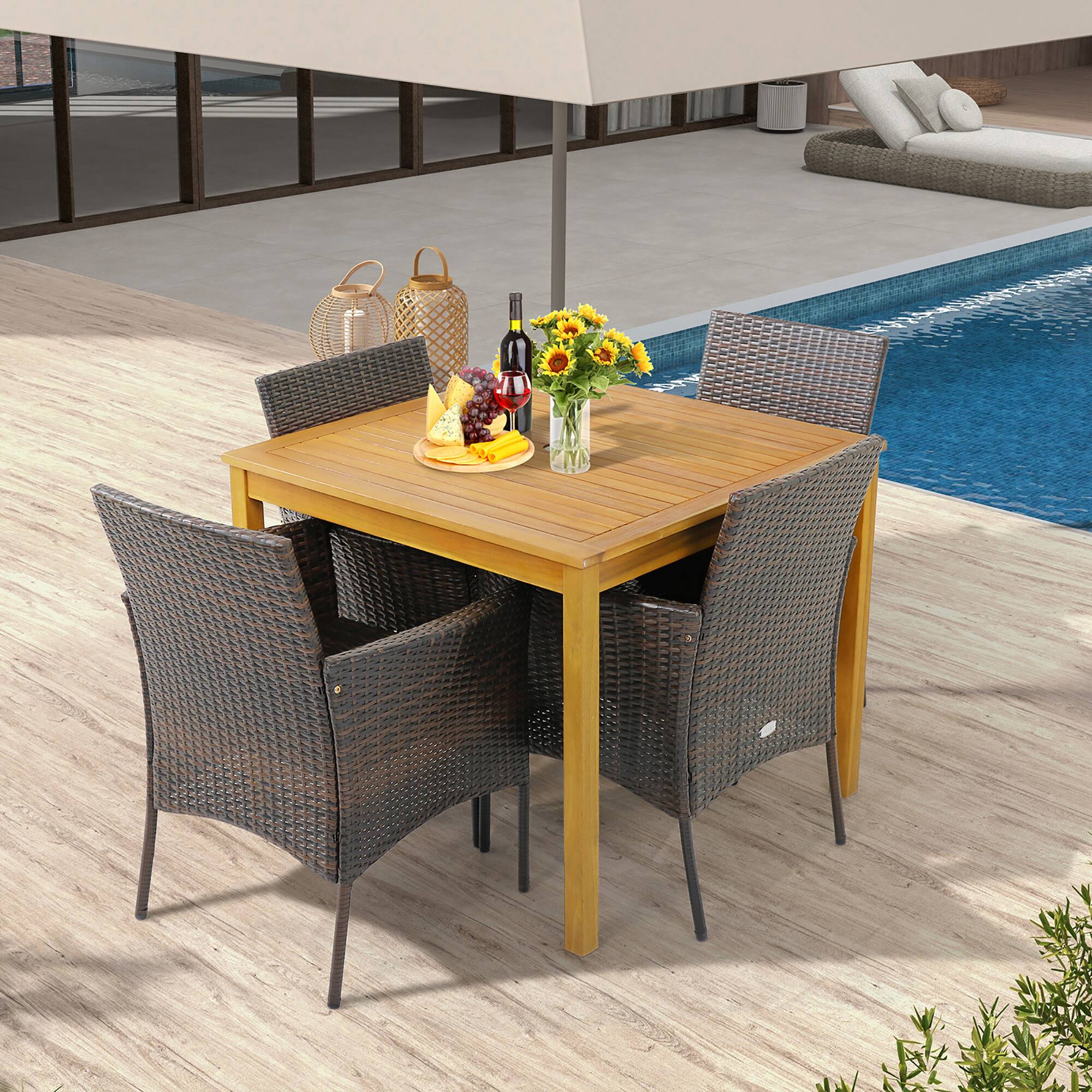Alt View 3. Gymax - Gymax Patio Dining Chairs Set of 4 Outdoor PE Wicker Chairs w/ Removable Cushions Brown & Off White - Mix Brown, White.