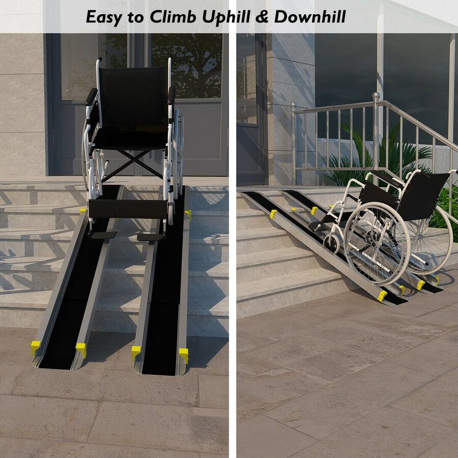 Telescopic Loading Ramp Gymax Aluminum 4' 7' Adjustable Non skid Loading Wheelchair Telescoping ...
