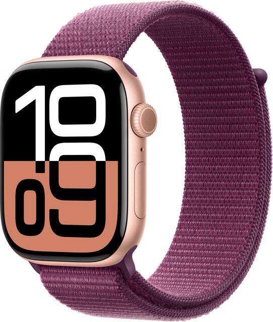 Apple Watch Series 10 GPS Cellular 46mm Aluminum Case with Plum Sport Loop Rose Gold Verizon 2024 MWY83LW A Best Buy