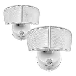 Home Zone Security - 1000-Lumen Twin-Head Motion-Activated Battery-Operated LED Security Flood Lights, 2 Pack - White