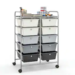 Pefilos - 10-Drawer Rolling Storage Cart-Beige & Craft Organizers and Storage, Multipurpose Organizer Cart for Home, Office - Gray