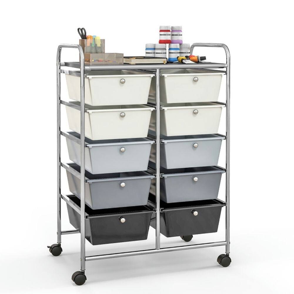 Front. Pefilos - 10-Drawer Rolling Storage Cart-Beige & Gray, Craft Organizers and Storage, Multipurpose Organizer Cart for Home, Office - Gray.