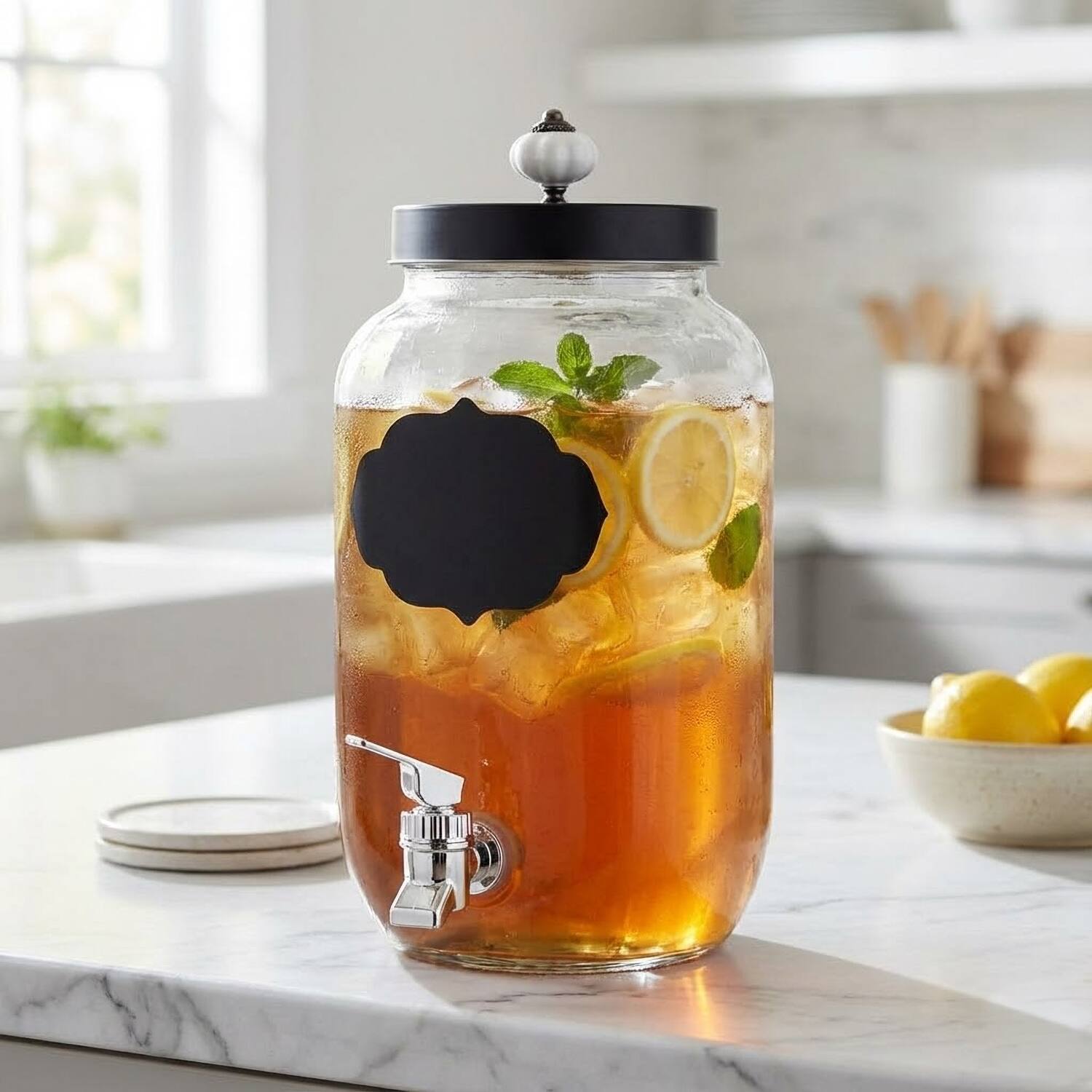 Left. Style Setter - Manchester Glass Single Beverage Dispensers  1 Gal - Clear.